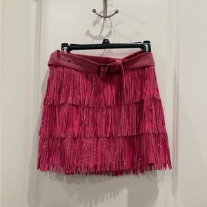 Vibrant Pink Fringe Mini Skirt